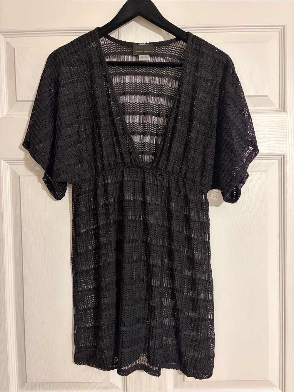 Jordan Taylor Black Sheer Knit Swimsuit Cover Up Tunic Dress
